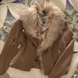 RIVER ISLAND Faux Fur/Suede Moto Jacket